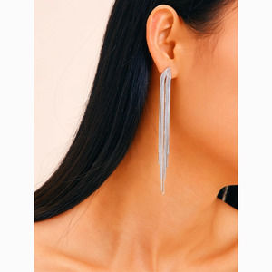 3/$30 Silver Tassel Drop Statement Earrings